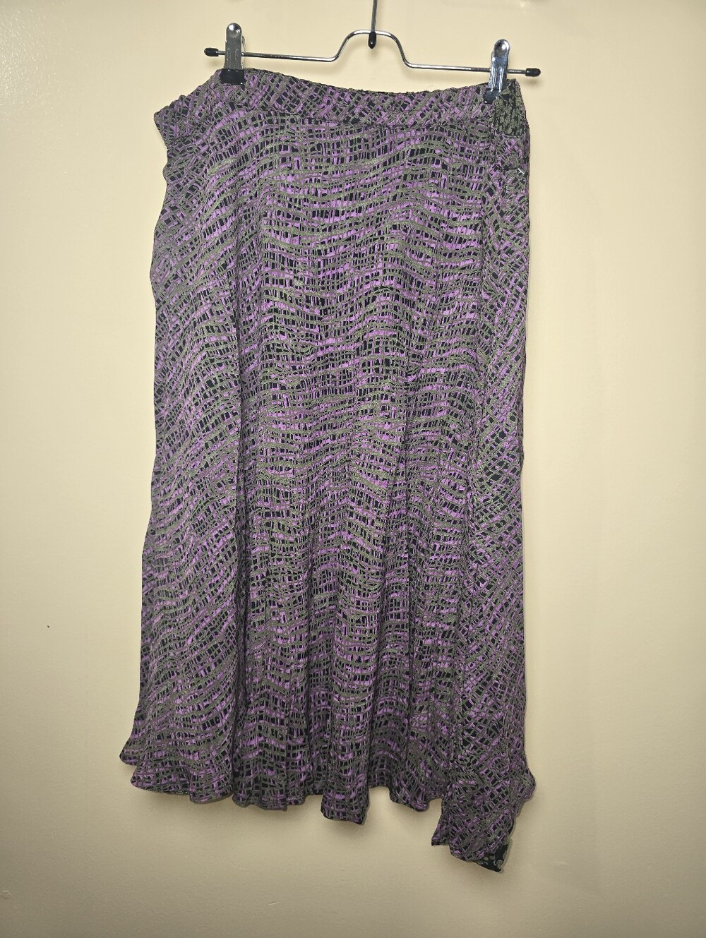 Coldwater Creek Reversible Leaf Print Midi Skirt PXL 18 Black Purple Green